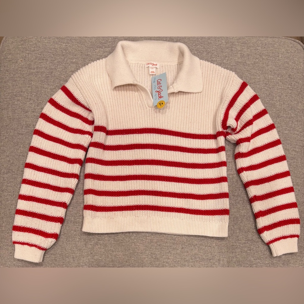 Cat & Jack Red and White Knit Sweater